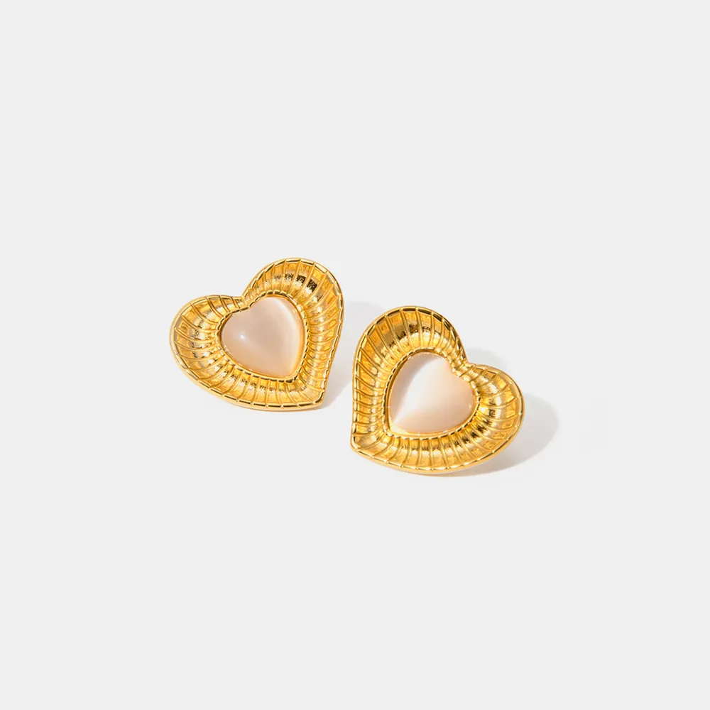 Auriculares de pendientes con piedra de ojo gato blanco en acero inoxidable de nicho temperamento — imagen 1