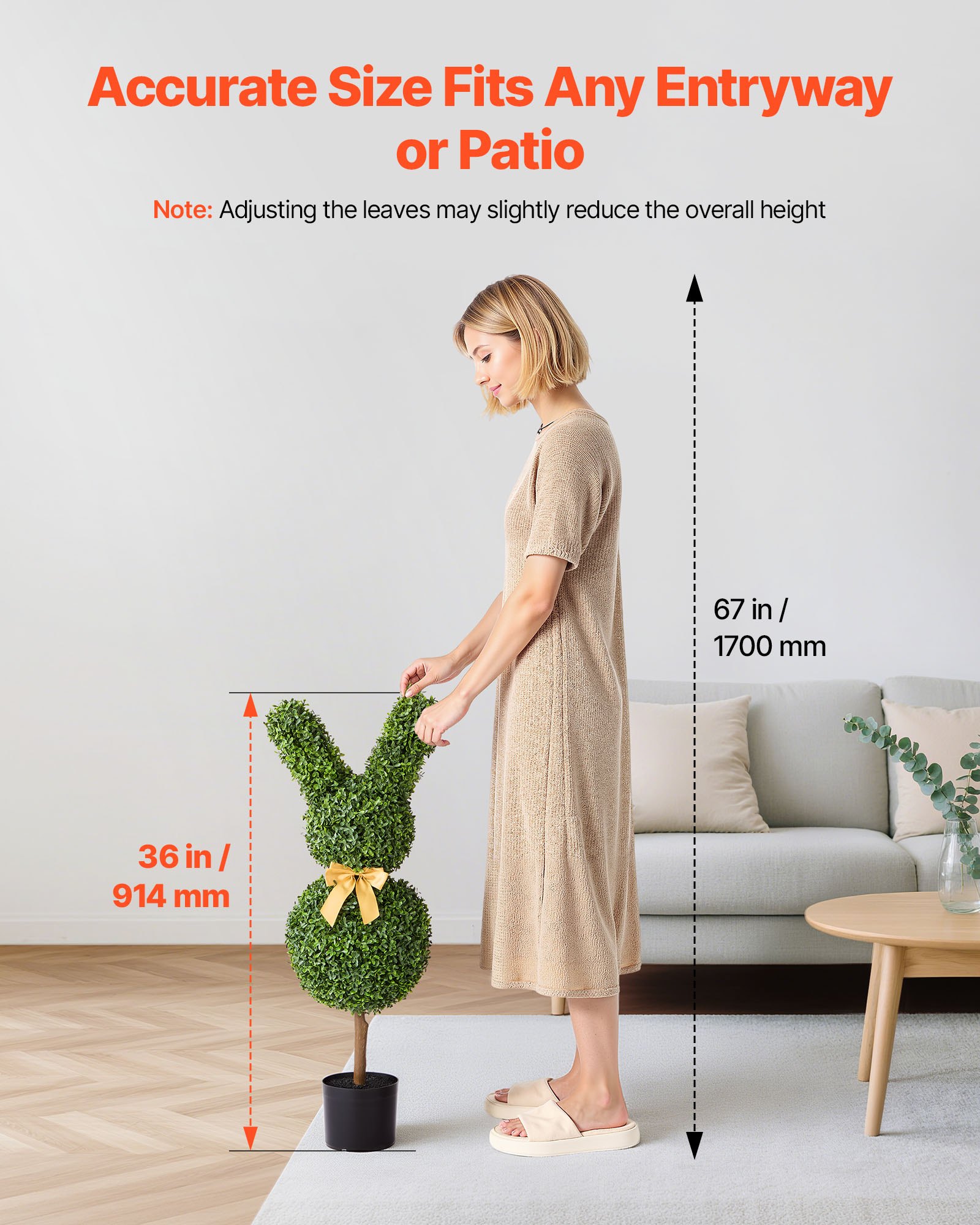 Topiario Artificial en Forma de Conejo con Bola de Boj, Set de 2 Bolas de Planta de Boj Falso de 36 Pulgadas, Aspecto Realista, Fácil Montaje para Decoración de Porche, Patio, Jardín, Balcón e Interiores — imagen 5