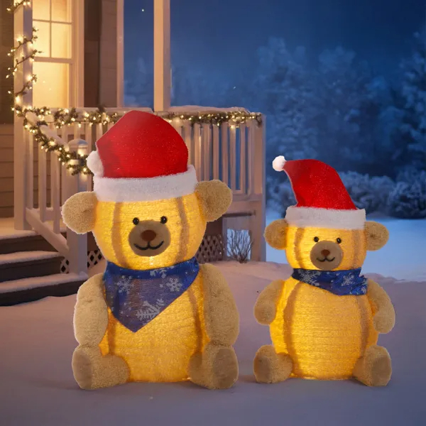Set Of 2 Lighted Plush Bear Christmas Decorations, Pre-lit Pull Up Holiday Decor With 60 Warm White LED Lights For Xmas Outdoor Indoor Decor Lighted Holiday Displays — imagen 4