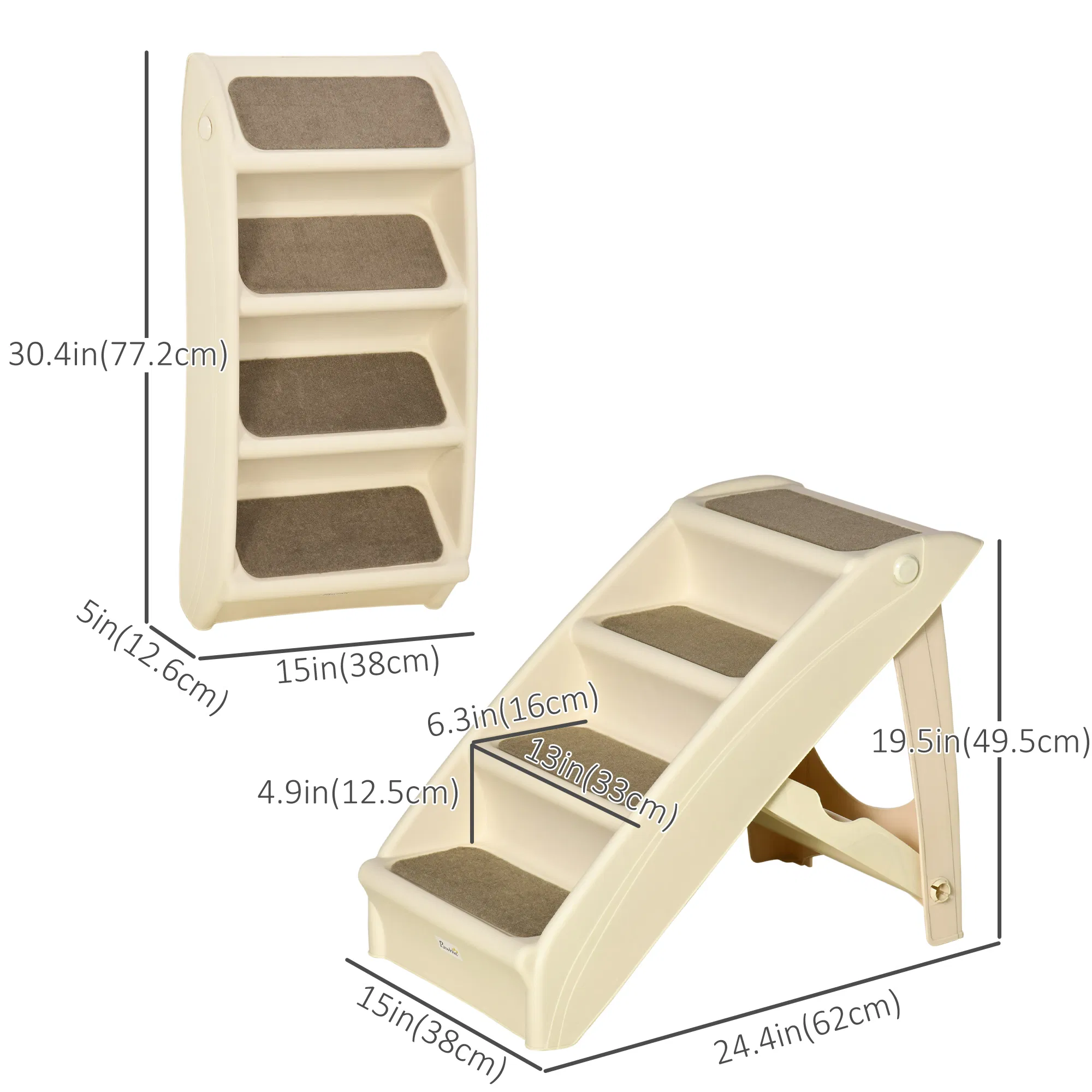 4-Level Portable Dog Stairs, Foldable Dog Steps for Small Dogs, Lightweight Cat Steps, with Nonslip Soft Mats, for High Bed, Sofa, Beige — image 5