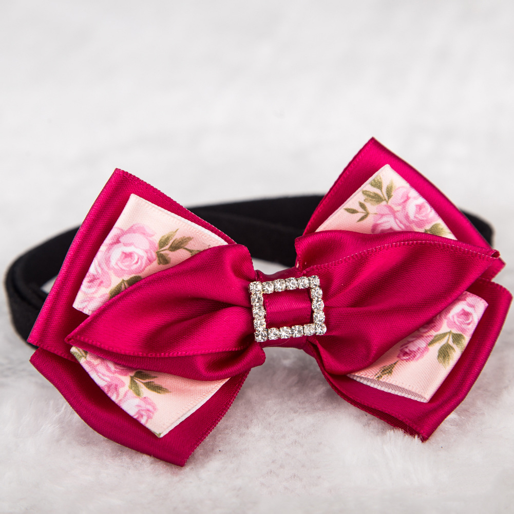Sewn Pink Floral Bow Diamond Pet Bow Tie Dog Cat Bow Tie Adjustable Collar — image 2