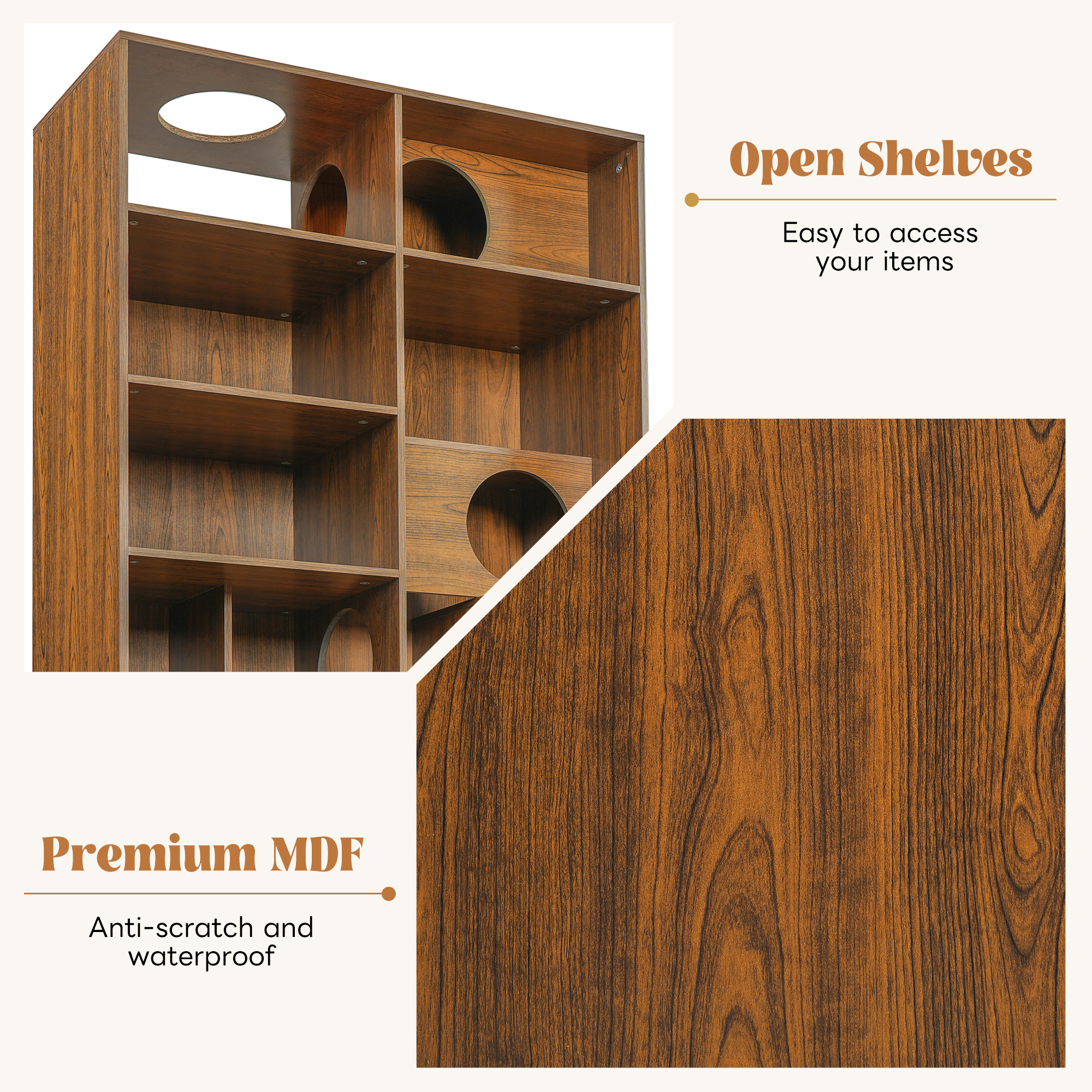 Modern 2 IN 1 Wood Bookshelf Cat House, Cat Tree Display Case With Storage, Cat Litter Box Enclosure Climbing Shelf - BROWN — image 5