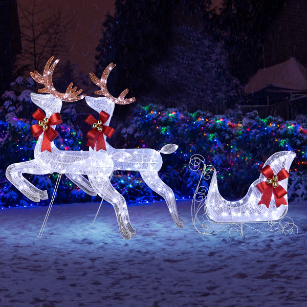 Trineo de Renos, Luz Blanca, Malla en Polvo, Luces Navideñas, Reno — imagen 1