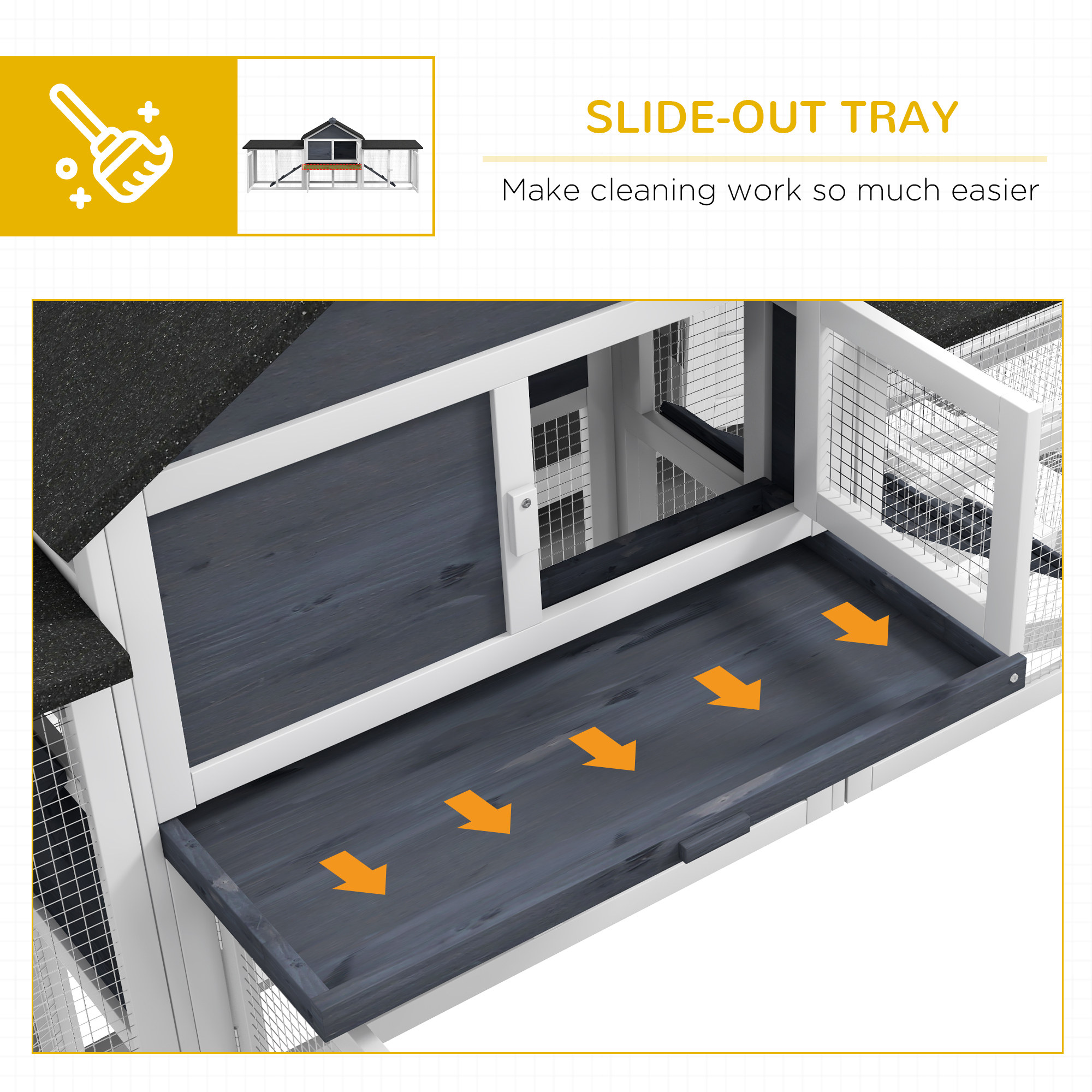 Outdoor Rabbit House 83" 2 Story Deluxe XL Wooden Rabbit Hutch, Big Bunny Cage w/ Ladder and Run, Dark Gray — imagen 4