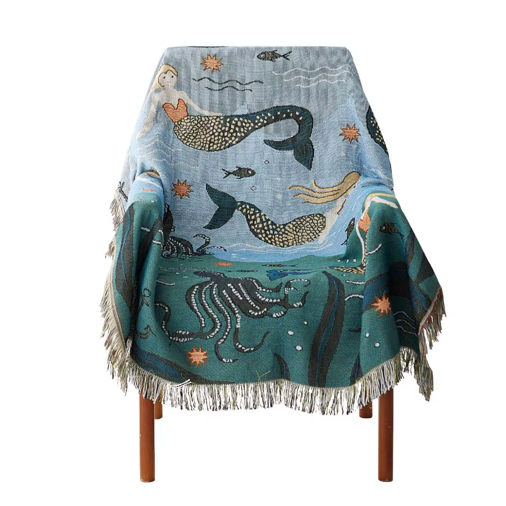 Mylb Mermaid Pattern Knitted Sofa Throw Blanket Universal Sofa Cover Decorative For Travel Plane Blanket Living Room decorate — image 5