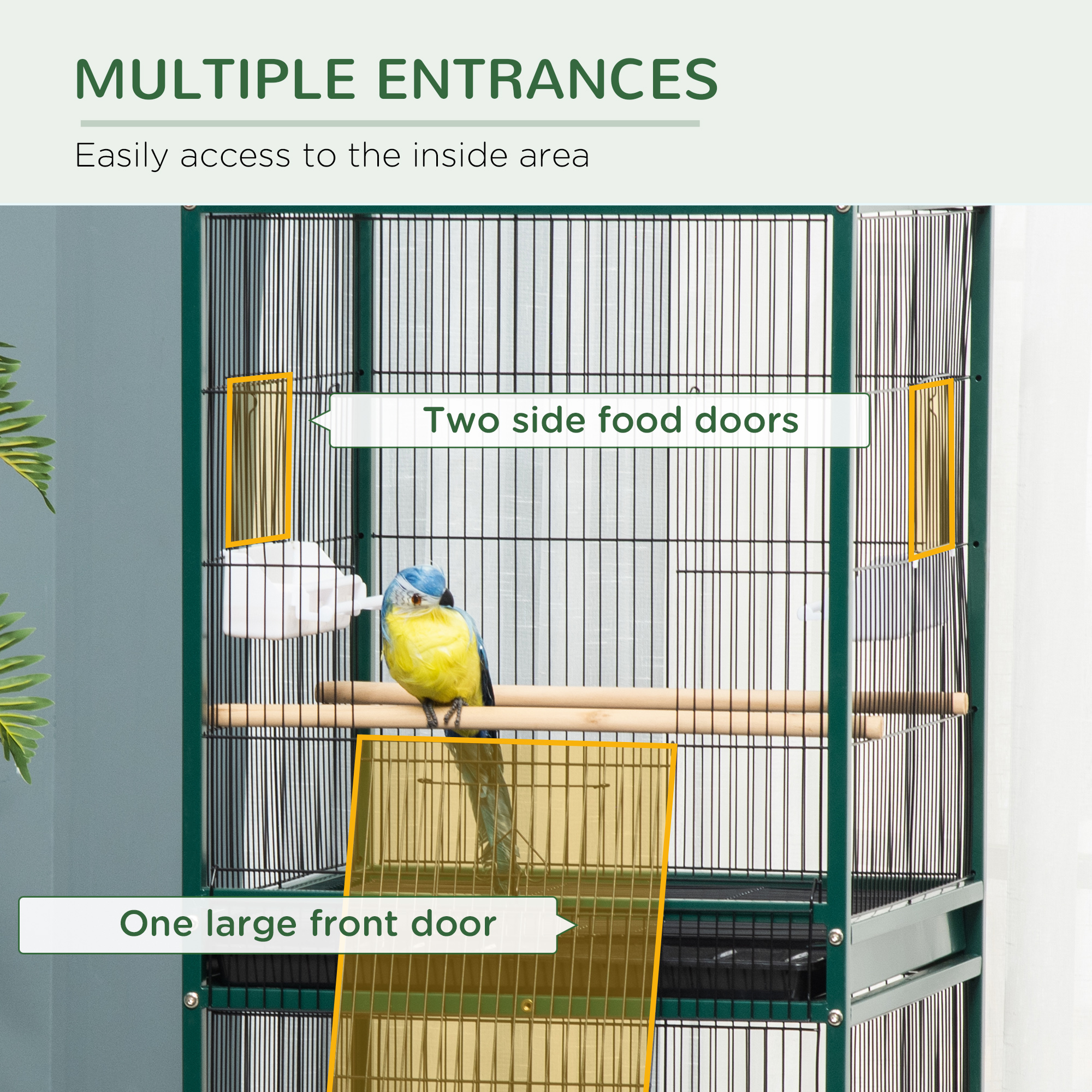 Caja para Aves Grande de 55" con Diseño Aviario Multidireccional, Color Verde — imagen 4
