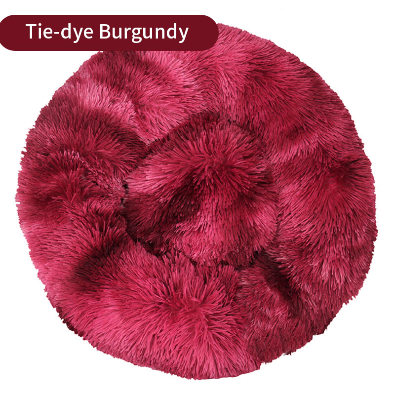 Dog Kennel Cat Kennel Long Tie-Dye Plush Round Pet Kennel Dog Bed Winter Dog Mat Pet Tie-Dye Mattress Pet Supplies — image 9