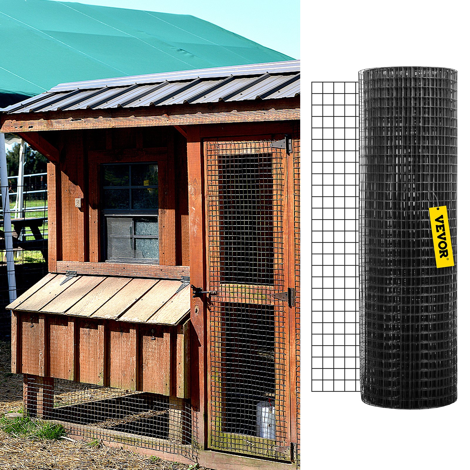 Hardware Cloth, 24' X 100' & 1'x1' Mesh Size, Galvanized Steel Vinyl Coated 16 Gauge Chicken Wire Fencing W'A Cutting Plier & A Pair Of Fabric Gloves, For Garden Fencing & Pet Enclosures, Black — imagen 6