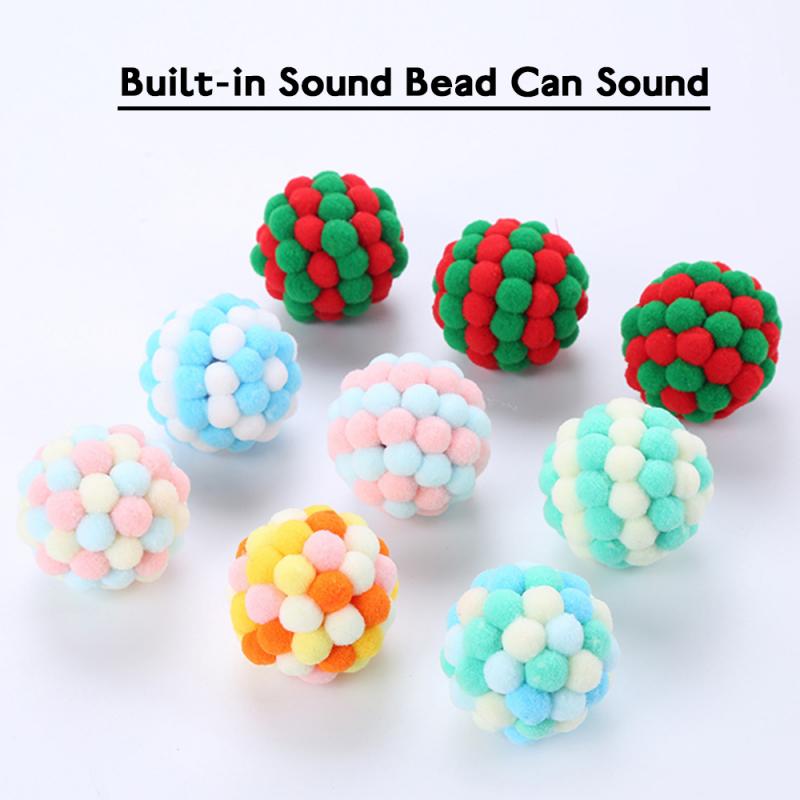 Pet Supplies Cat Self-excited Ball Funny Cat Ball Plush Bell Ball Multicolor Stitching Christmas Color Cat Throwing Toys — image 2
