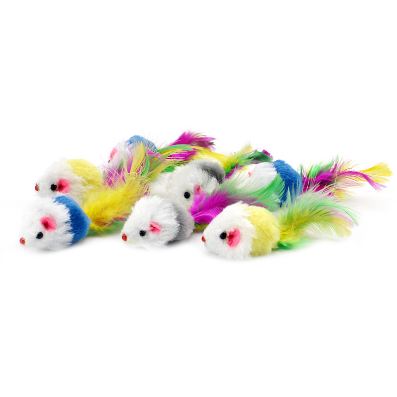 Pawstrip 12pcs/pack Colorful Feather Cat Toys False Mouse Kitten Cat Toy With Sound Rattling — image 2