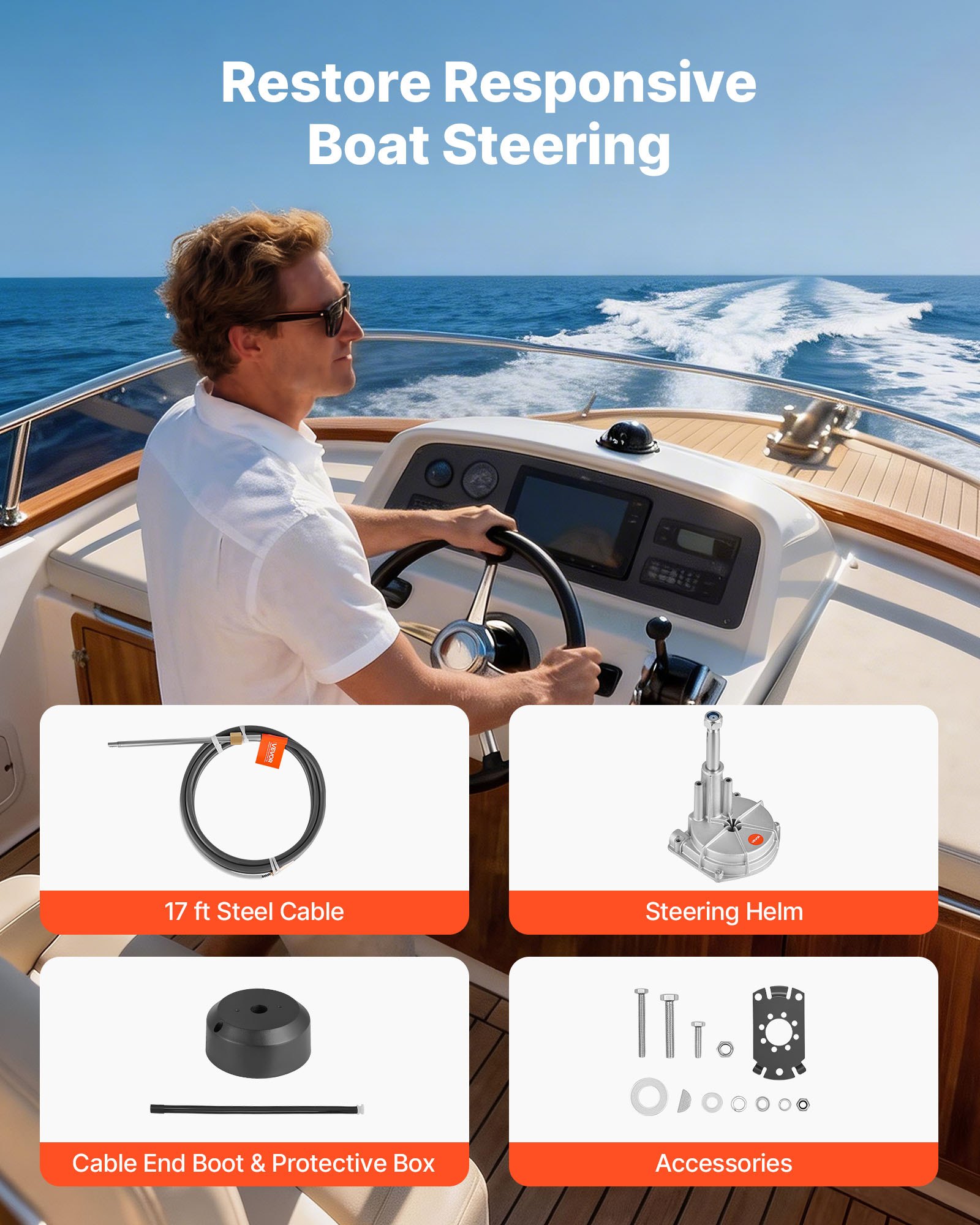 Sistema de Dirección de Barco, Kit de Cáble de Dirección para Embarcaciones de 17 Pies con Manija de Aleación de Aluminio, Reemplazo Duradero para Lanchas Pesqueras, Veleros Pequeños y Speedboats — imagen 5