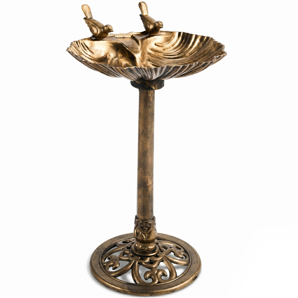 Antique Bronze Resin Bird Bath With Shell Edge & 1.4W Solar Fountain — image 1
