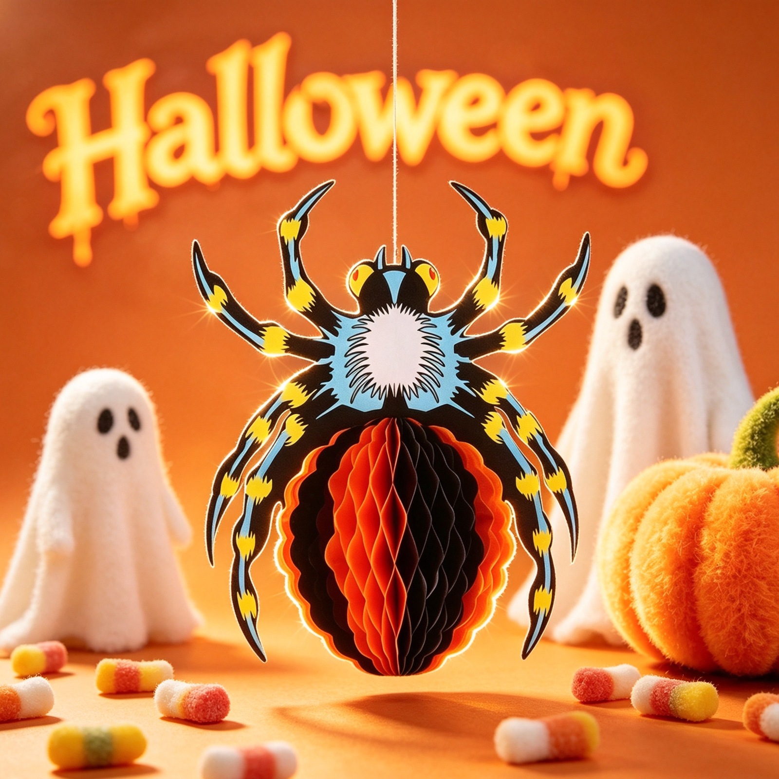 Halloween Honeycomb 3D Spider Haunted House Bar Atmosphere Paper Honeycomb Ball Hanging Decoration Fake Ghost Background Props — image 1