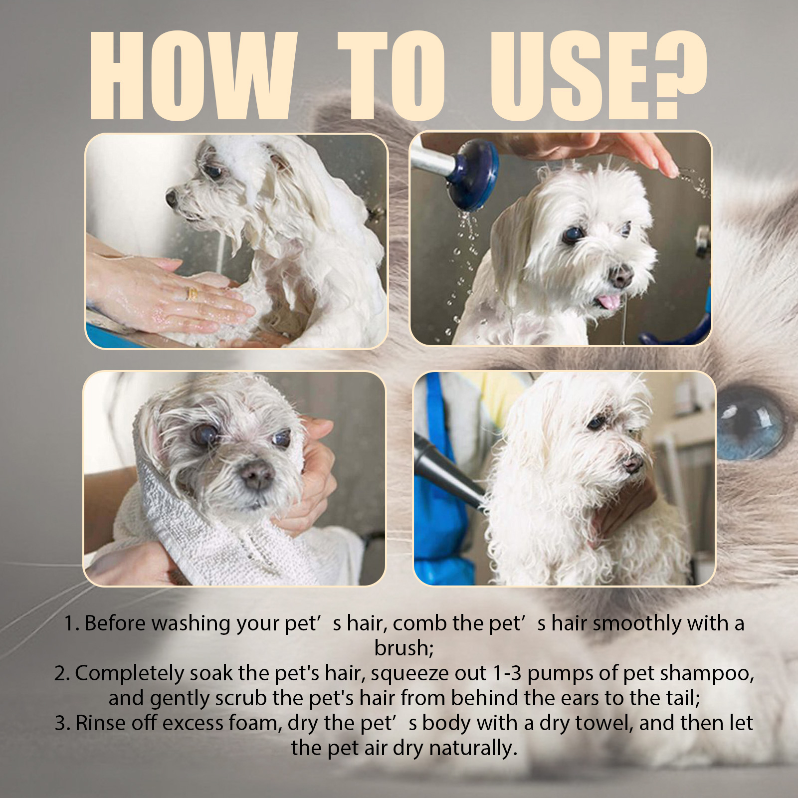 Pet Shampoo, Gentle Cleansing Of Pet Cat And Dog Hair With Smooth Unknotted Shampoo — image 9