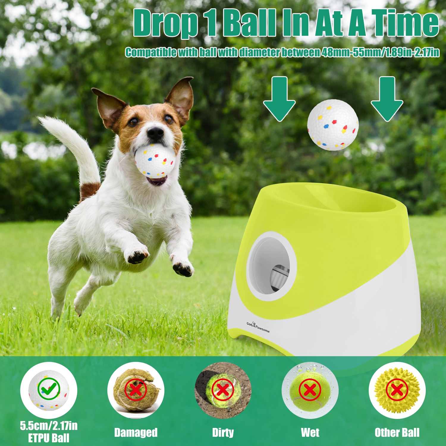 Lanzador Automático de Pelotas para Perros Recargable Juguetes Interactivos para Cachorros Pequeños y Medianos con 3 Configuraciones de Distancia Ajustables 6 Piezas Pelotas 2.3 pulgadas — imagen 5