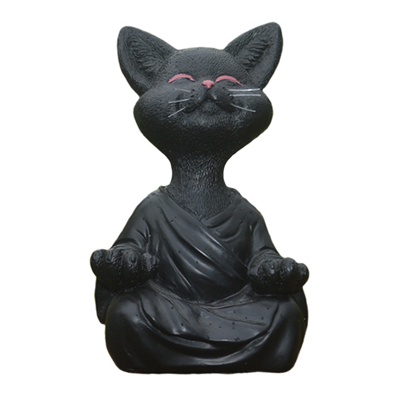 Estatua de Gato Meditativo en Resina, Sentado con Flores en Jardín Decoración para Hogar — imagen 5