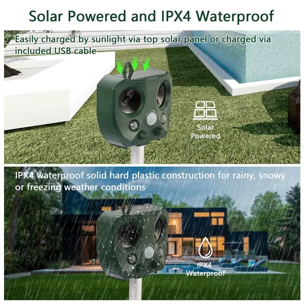 Ultrasonic Animal Repeller Solar Powered Repellent With Motion Sensor LED Flashing Lights — imagen 5