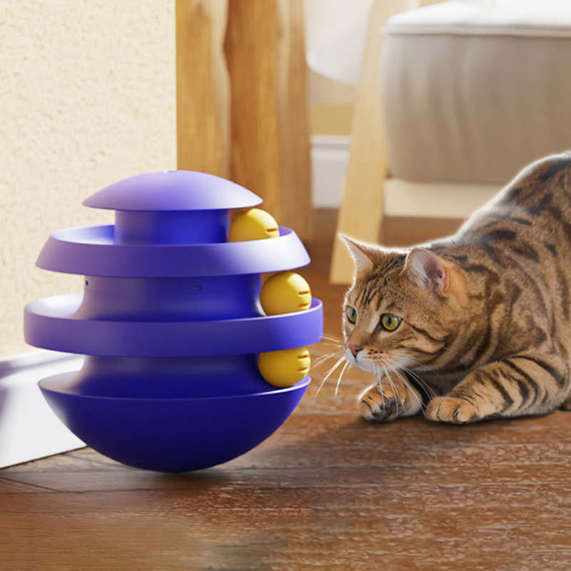 Torre Interactiva de 3 Niveles para Gatos, Juguete Giratorio con Pelota, Juguete de Entrenamiento Tipo Tentetieso, Accesorios para Gatos — imagen 3