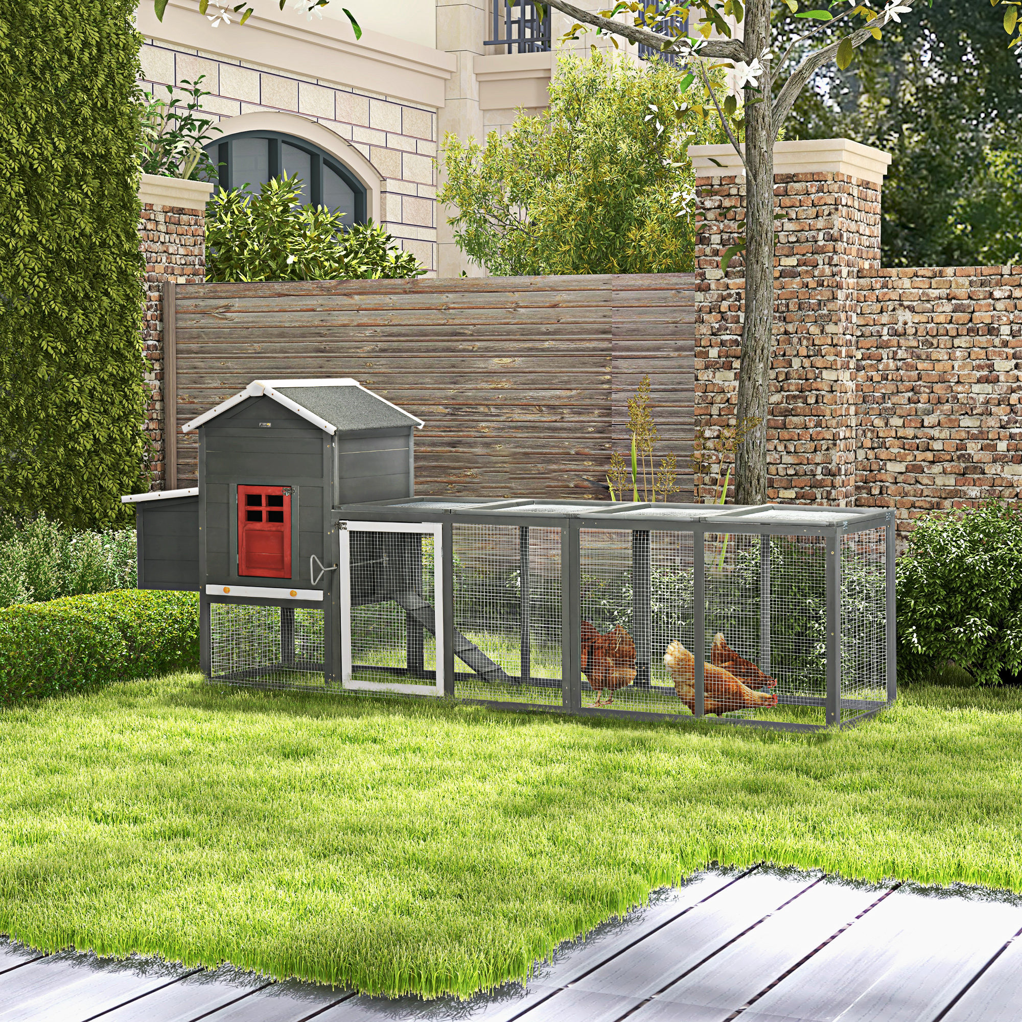 118" Coop de Pollos Extra Grande con Techo de Asfalto, Corral para Gallinas con Deslizador y Caja de Puesta, Refugio para 3-6 Pollos, Gris — imagen 1