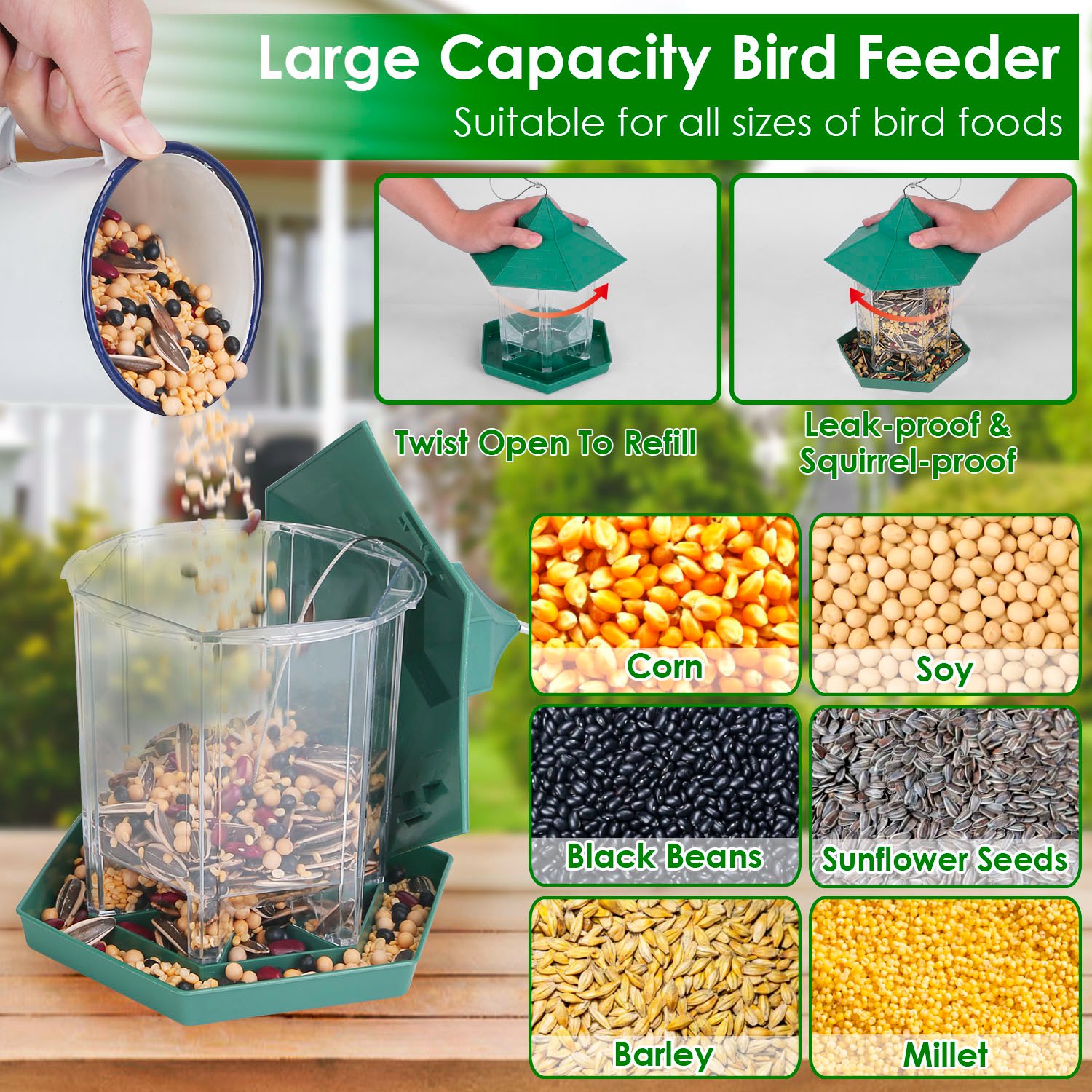 Gazebo para pájaros suspendido con capacidad de alimento amplia, 6 entradas para alimentar y fácil relleno — imagen 7