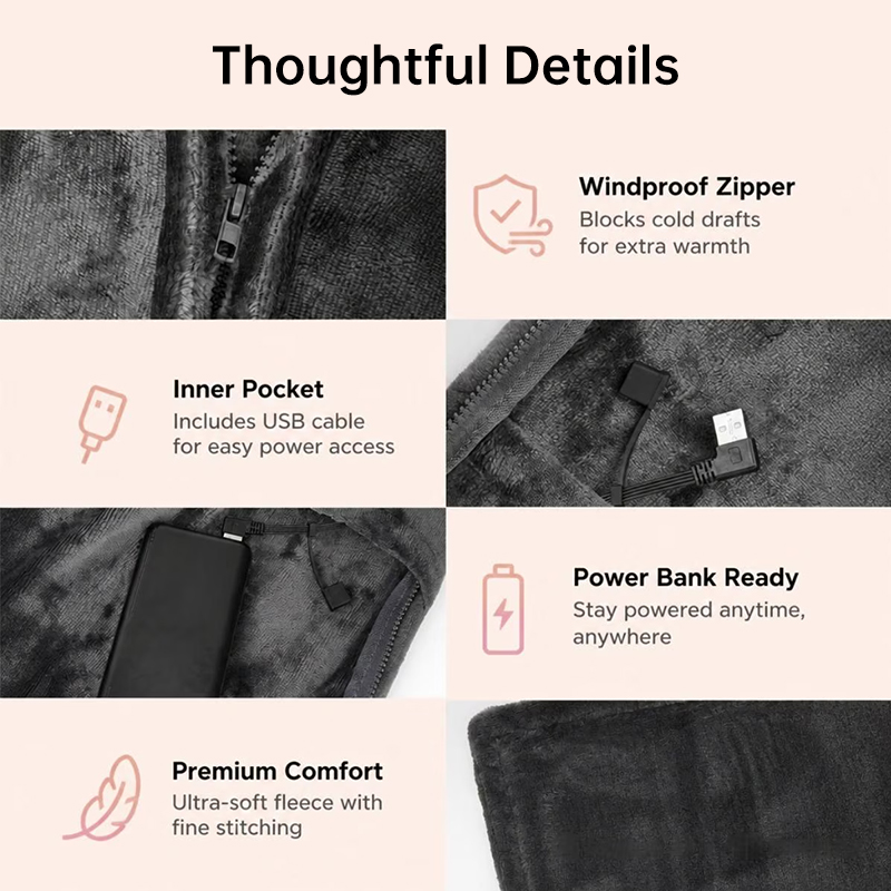 Coral Velvet Heated Blanket Shawl – USB Fast Heating, 3 Levels, 8 Heating Areas, Wearable Heating Mat for Home — image 4