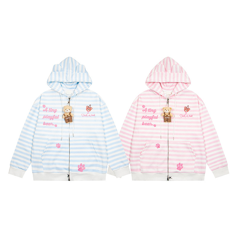 Striped teddy bear embroidered cute cardigan jacket — image 4