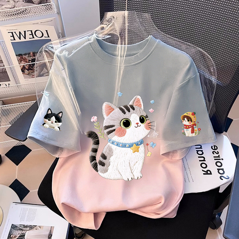 Girls' Short Sleeve T-Shirt Cat Print Casual Top — image 14