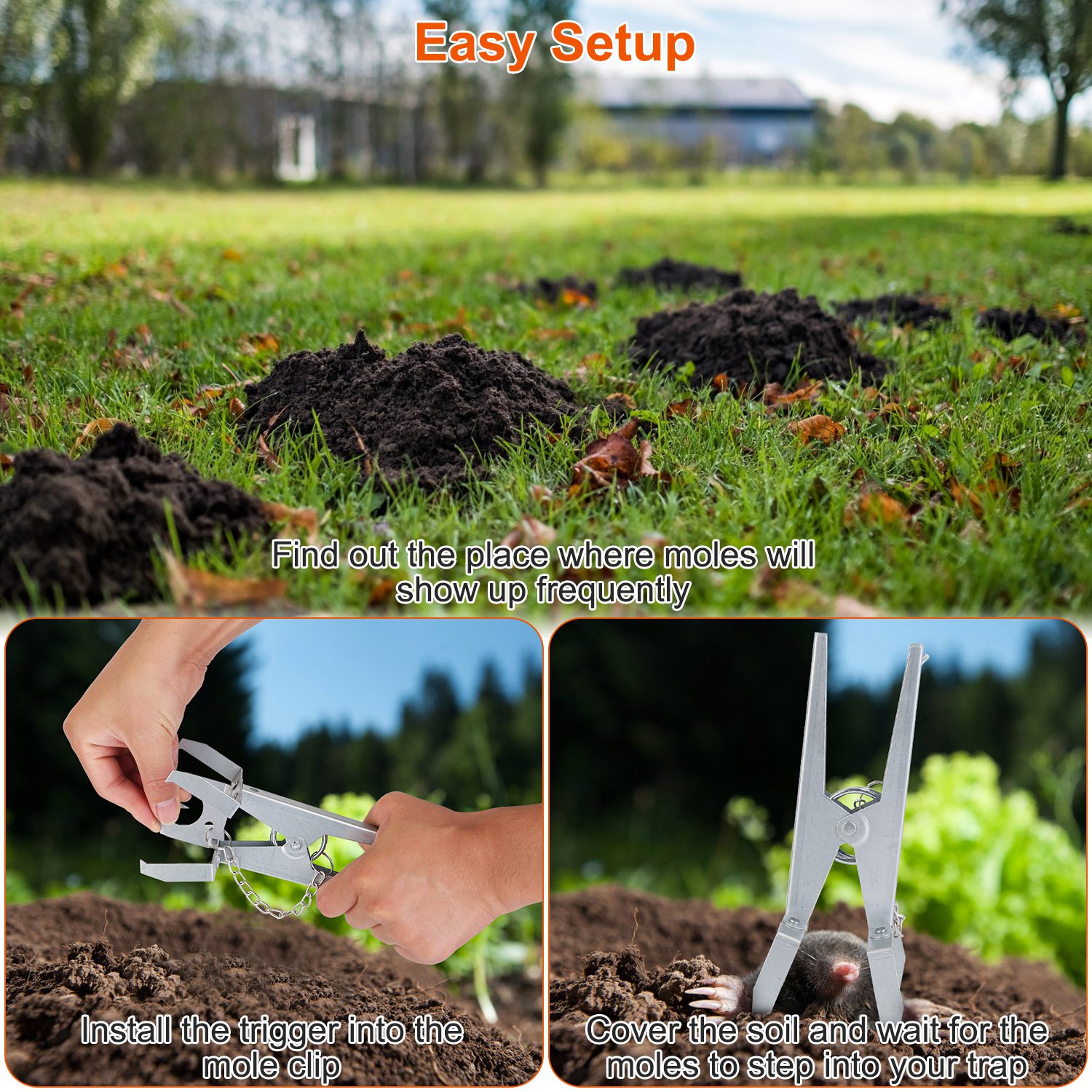 Paquete de 4 Trampas Reutilizables para Topos con Mandíbula de Tijera, Eficaces Eliminadoras de Topos, para Huertos, Jardines y Patios — imagen 9