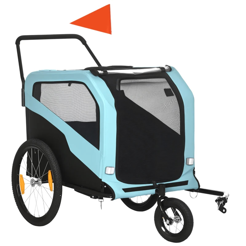 Remolque de Bicicleta y Cochecito Transportador 2 en 1 para Perros Grandes con Enganche, Ruedas de Liberación Rápida, Soporte para Pies, Carrito Vagón de Carga para Mascotas, Ideal para Viajes, Azul — imagen 1