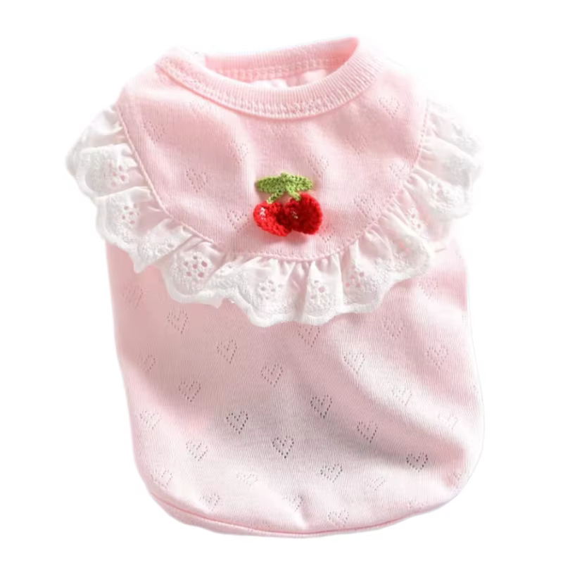 Camiseta de tirantes delgada y linda para perros pequeños, primavera y verano, estilo princesa de osito, transpirable, color cereza, ropa para cachorros — imagen 5
