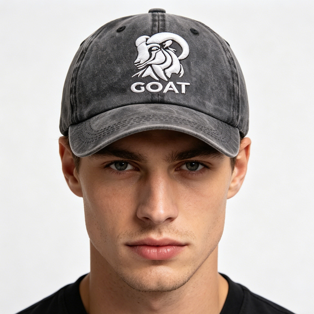 2 gorras de béisbol bordadas de carnero GOAT - Gorra de algodón lavado estilo vintage, ajustable, perfil bajo sin estructura, gorra casual para exteriores para hombres y mujeres — imagen 1