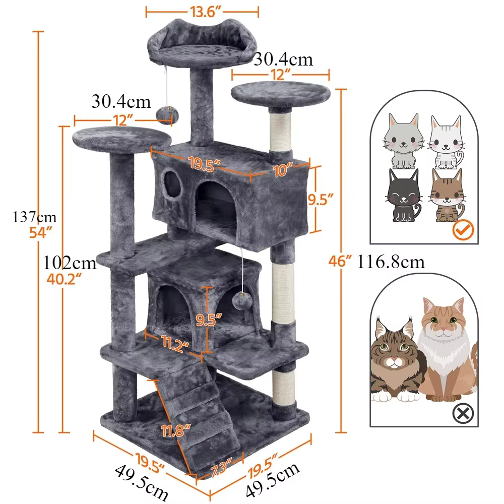 Cat Tree for Large Cats with Large Top Perch Multi-Level Tower for Indoor Cats with Condo Hammock Sleeping Bag Dangling Ball — image 2