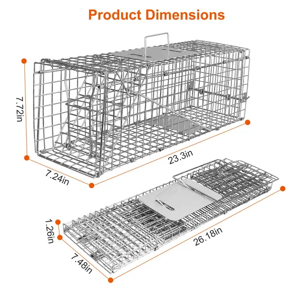 Humane Cat Trap Cage Catch Release Live Animal Rodent Cage Collapsible Galvanized Wire For Small Raccoons Beavers Groundhogs Foxes Armadillos — imagen 2