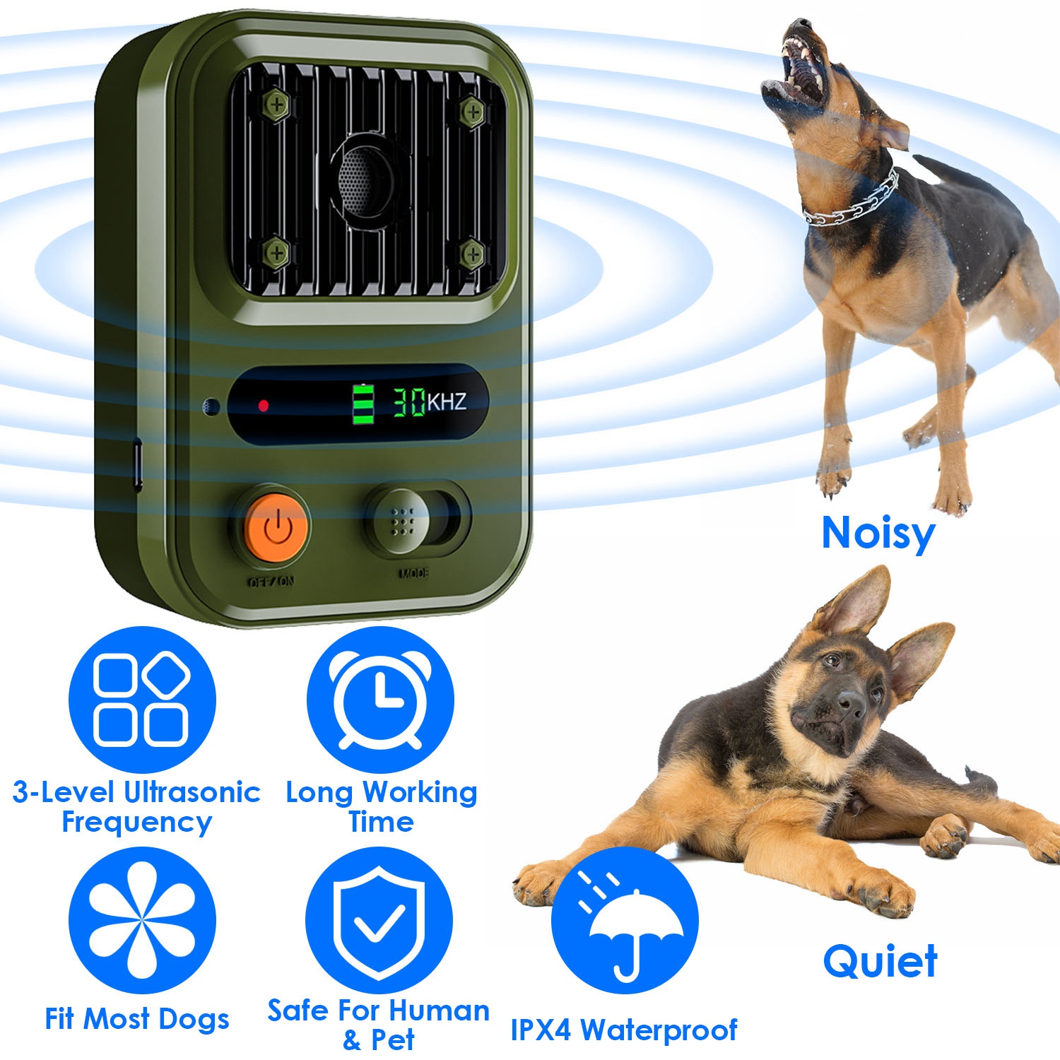 Opciones de Color Negro-Verde - Dispositivo Ultrasonido Anti-Ladrido Rechargeable Automático con 3 Niveles de Frecuencia para Perros IPX4 Resistentes a Agua hasta 10m con Distancia de Detección Máxima de 32.8 pies y Batería Recargable de 1500mAh — imagen 5