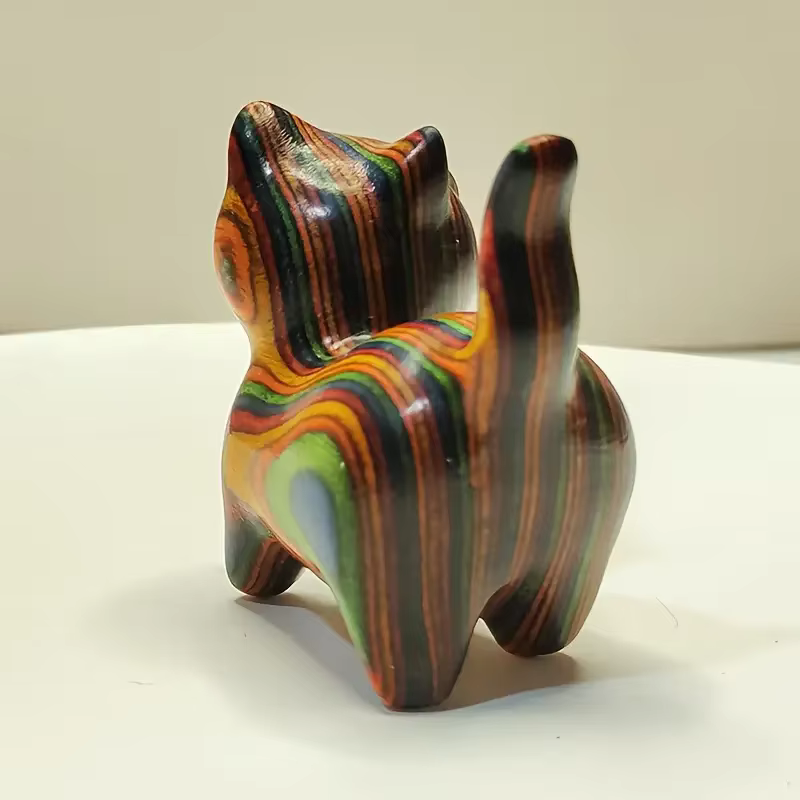 Gatito de Madera Pintado, Escultura de Madera Creativa, Pequeña Estatua Decorativa de Gato Para Entrada del Hogar en Festividades — imagen 3