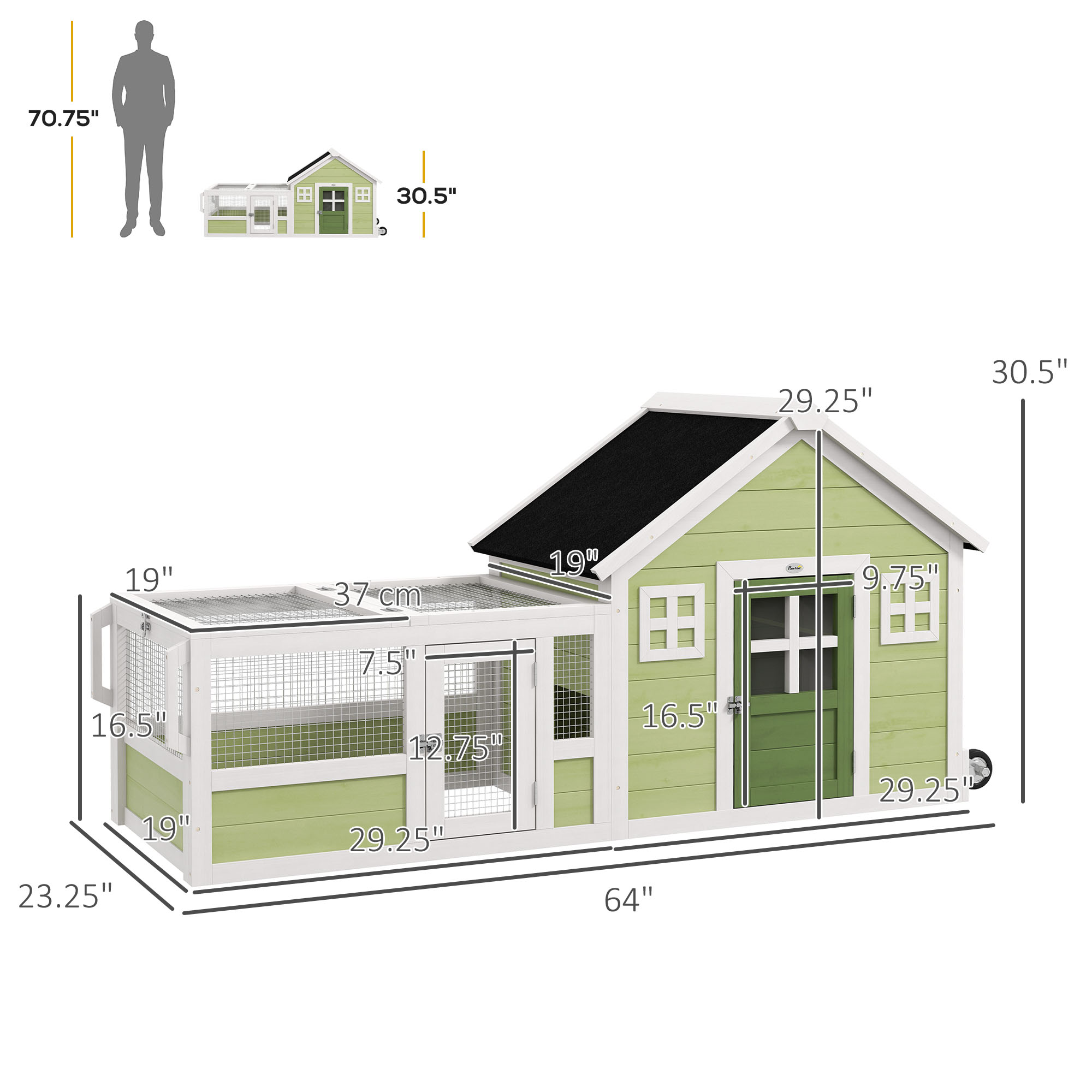 Casa para Conejos con Techo de Asfalto, Manija, Ruedas, Multicolor — imagen 8