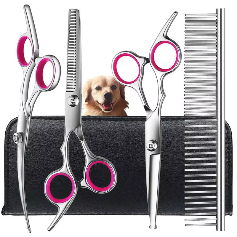 4pcs Premium Titanium Coated Dog Grooming Scissors with Safety Round Tips - Professional Grade Kit for Precise and Safe Trimming — image 1