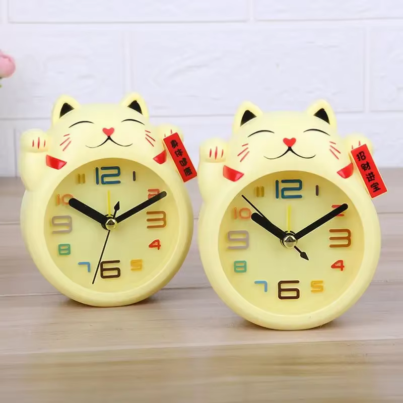 Creative Cartoon Lucky Cat Alarm Clock Mini Table Decoration Student Cute Plastic — image 6