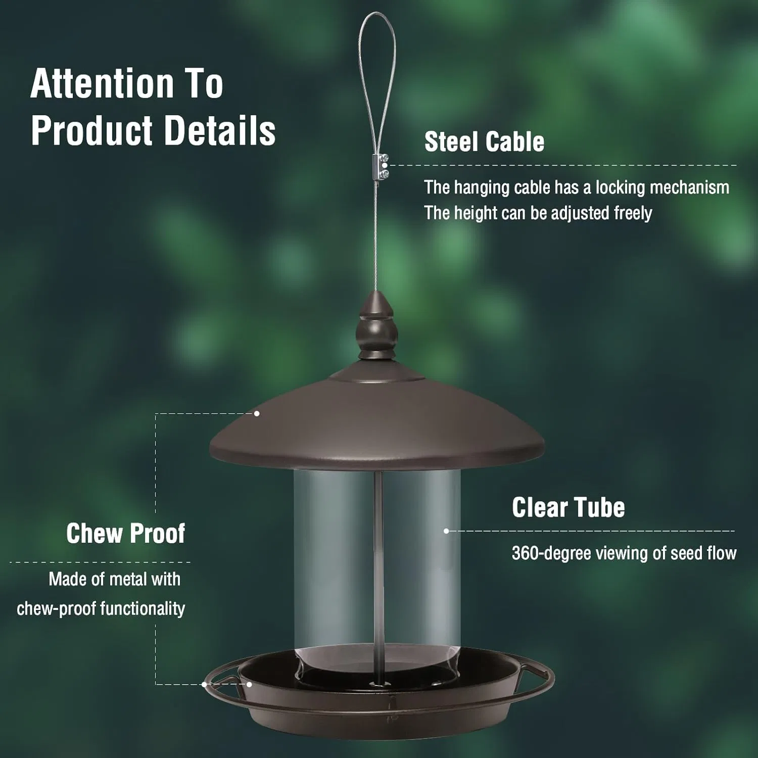 Metal Roof Bird Feeder - Chew Proof for Outdoor Hanging Wild Bird Seeds. Bronze — image 5