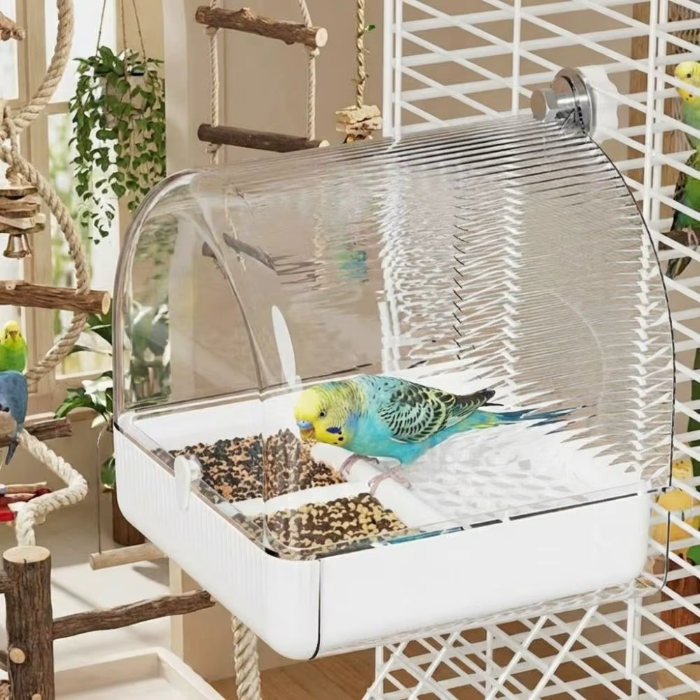 Transparent Bird Bath Cage Splash Proof Food Holder Box Bird Birdbath Feeder Bottom Drawer Screw Hooks Parrot Shower Box — image 5