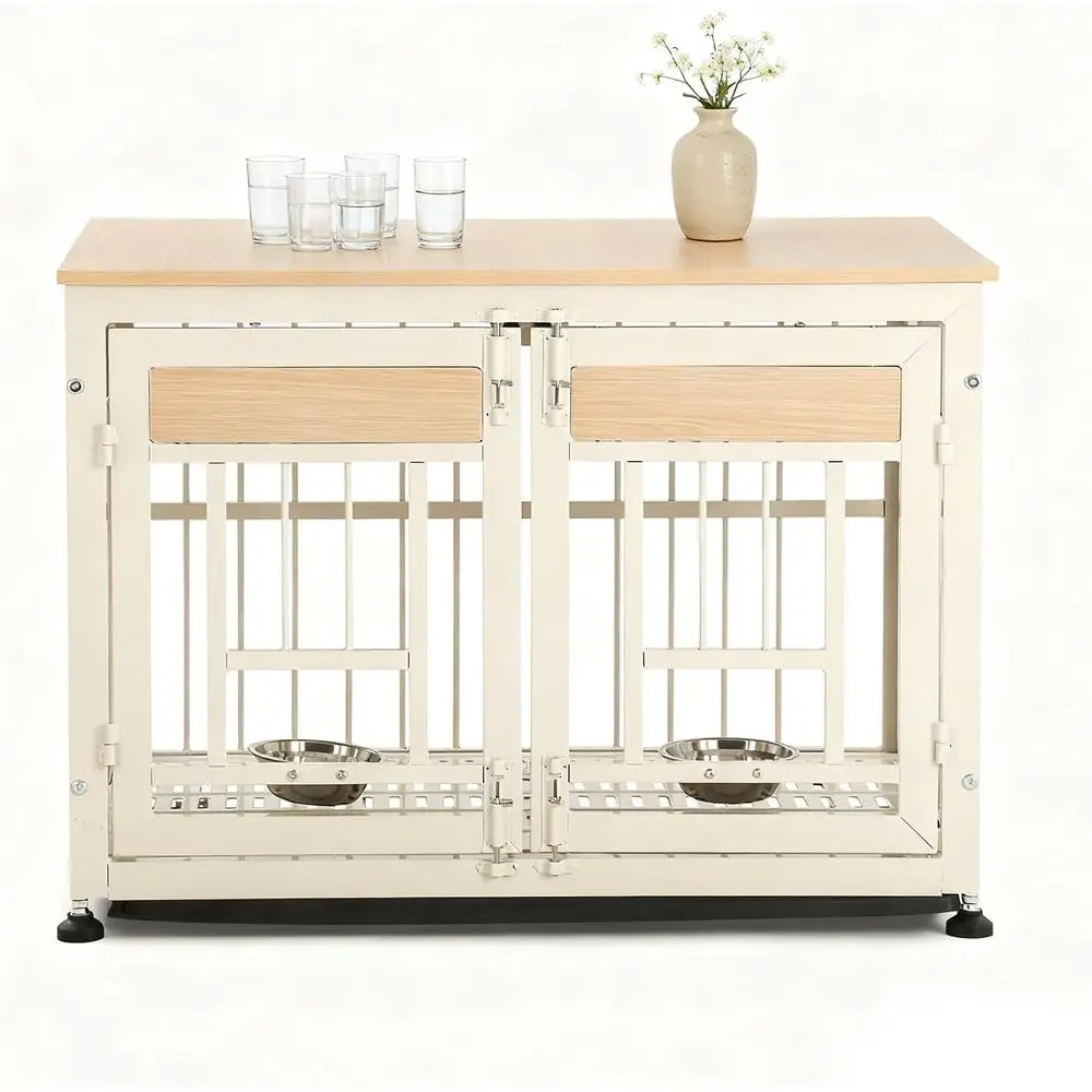 Caja de Perro Decorativa en Madera Blanca - Mobiliario para Canes Grandes (35-60 lbs) con Tazas Ajustables y Etiqueta de Nombre — imagen 1