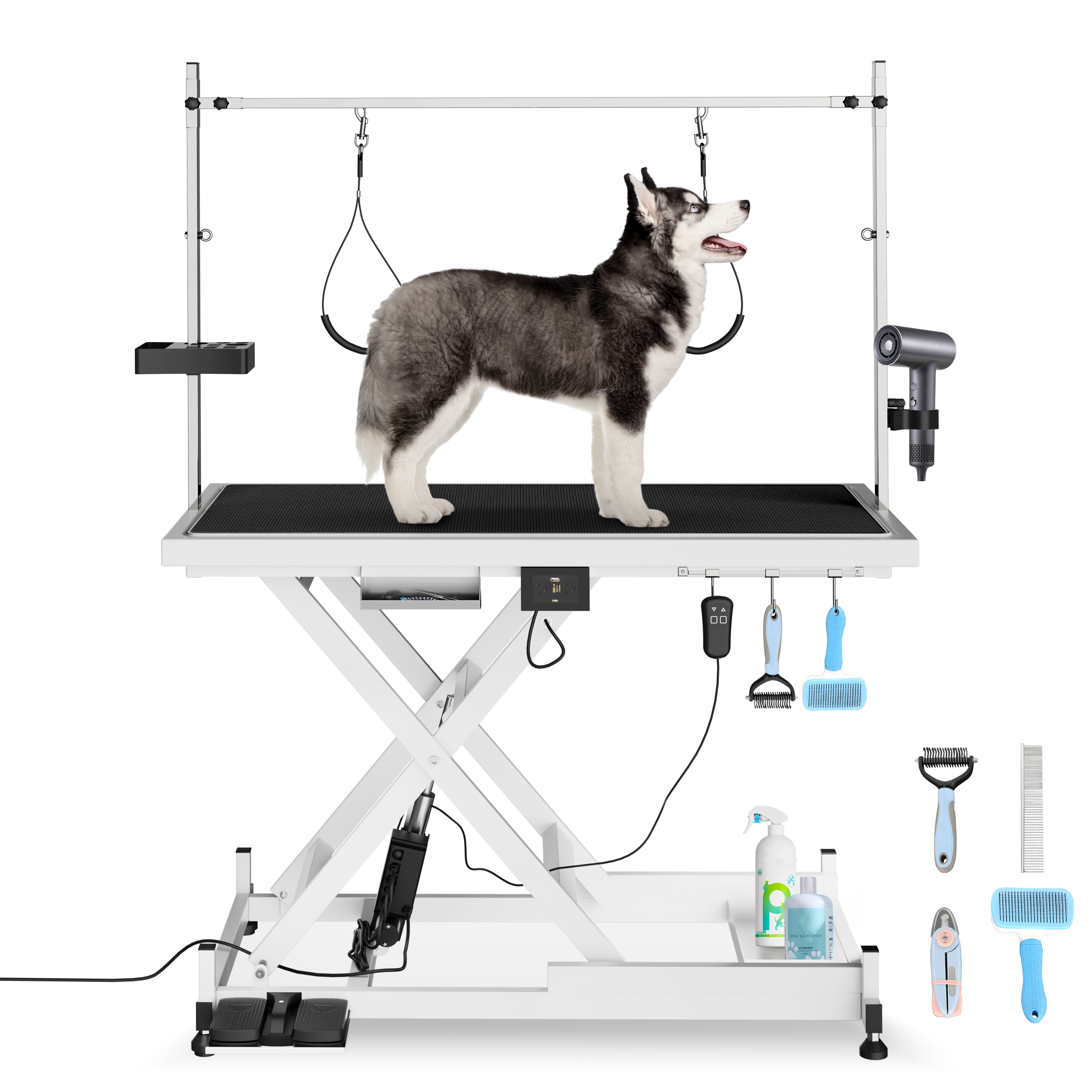 Mesa de Aseo Eléctrica para Mascotas Actualizada, 110V/220V Profesional Recomendada Super Deluxe con Ajuste de Altura desde 20 cm hasta 91 cm, COLOR BLANCO — imagen 4