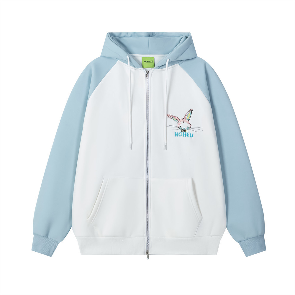 Cartoon Rabbit Embroidered Hoodie with Velvet — image 3