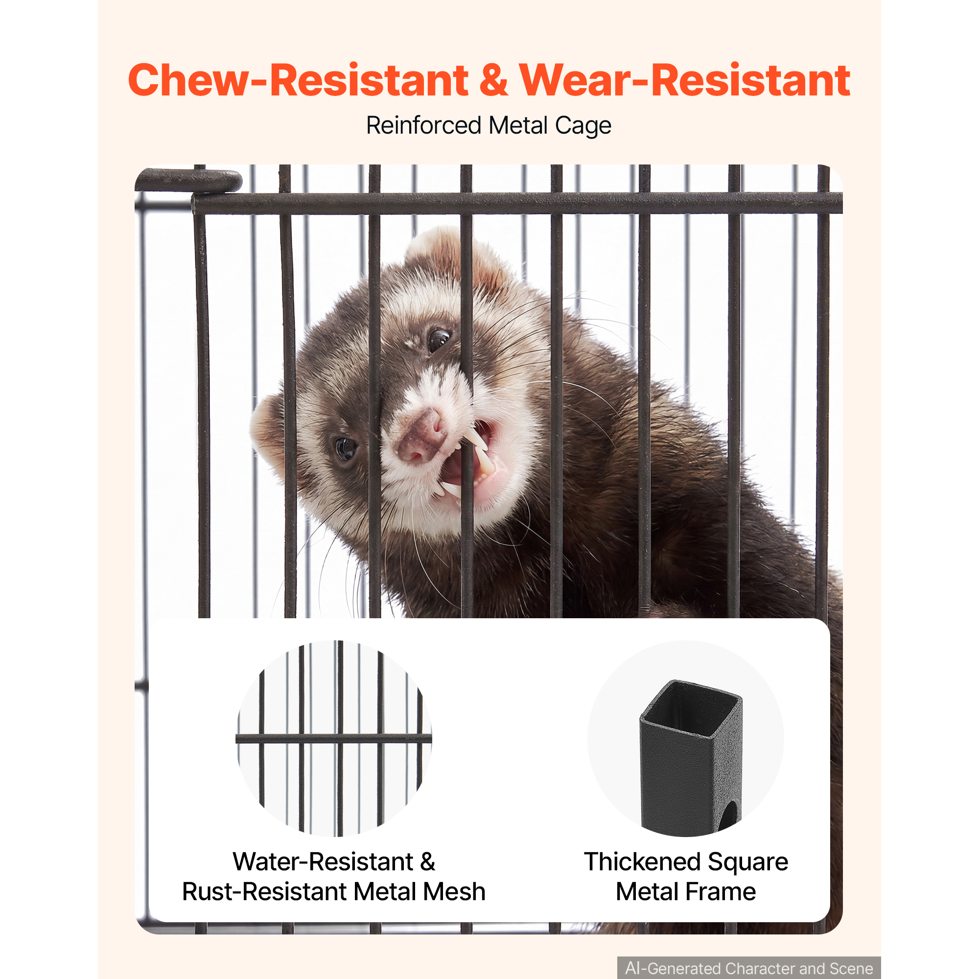 Metal Small Animal Cage 39.8"H 3-Tier Rolling Ferret Cage On Wheels, 0.55" Wire Spacing Large Cages With Hammock, Ramps, Tray & Doors For Ferret, Chinchilla, Sugar Glider, Guinea Pig & Rabbit — image 2