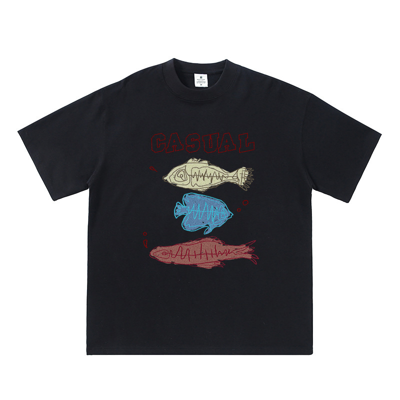 Painting graffiti fish cartoon short sleeved T-shirt — image 5