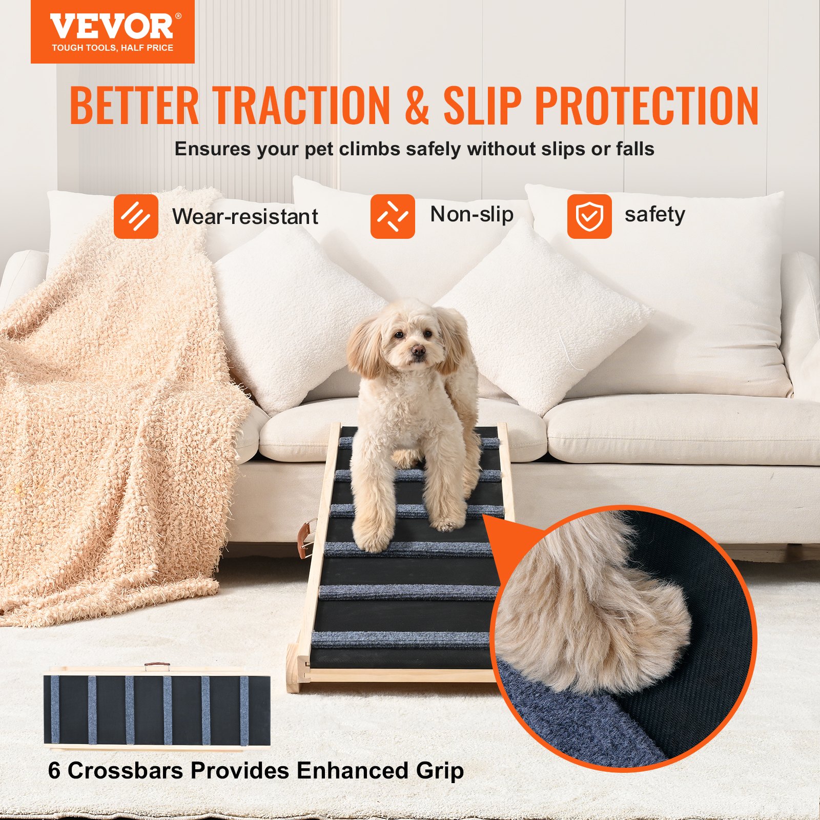 Dog Ramp, Folding Pet Ramp For Bed, Adjustable Dog Ramp For Small, Large, Old Dogs & Cats, Wooden Pet Ramp With 41.3' Long Ramp, Adjustable From 13.77' To 25.59', Suitable For Couch, Sofa, Car — imagen 4