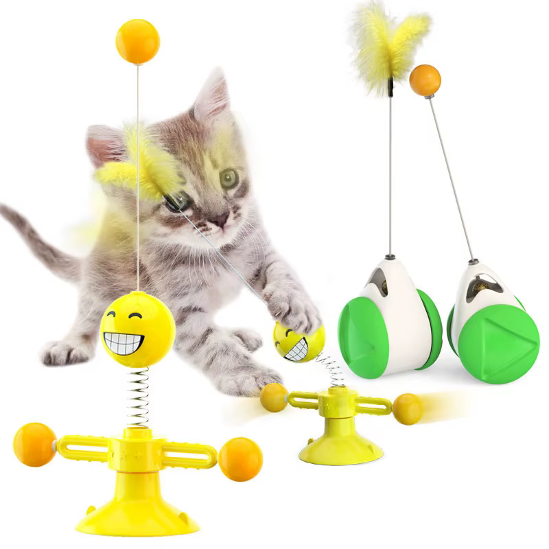Mewoofun Smile Spring Man Cat Toys Feather Ball Strong Suction Rotate 360 Funny Pet Dog Kitten Interactive Training Toys — image 1