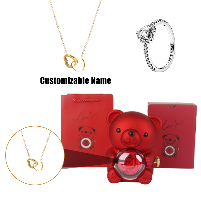 Caja de Regalo con Oso Teddy y Collar Personalizado para Mujer, Madre o Esposa — imagen 1