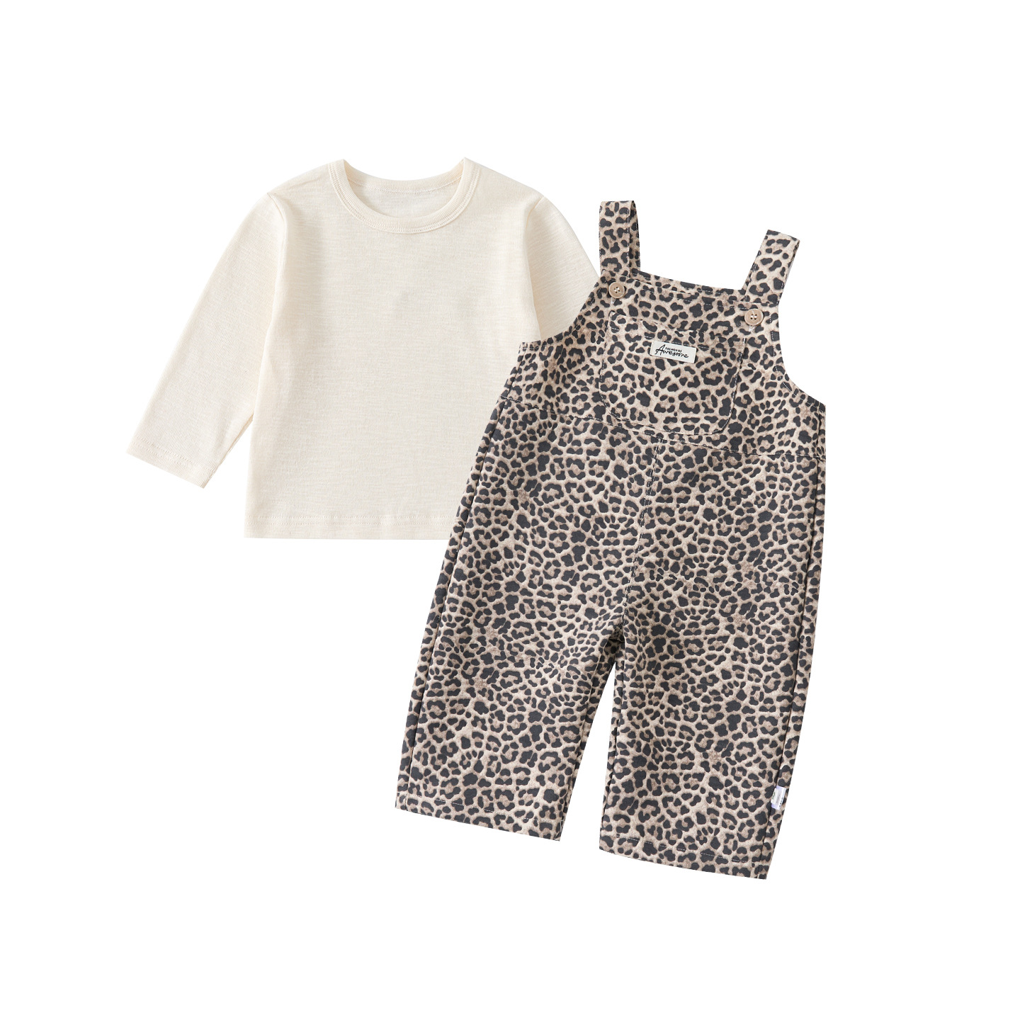 Cute Leopard Print Overalls Set for Baby Boys Casual Two-Piece Outfit with Romper and Bodysuit — image 1