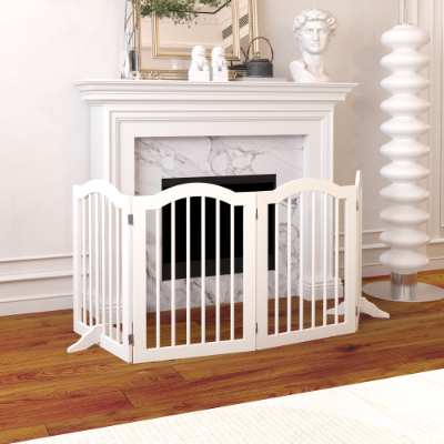 27.6 Height Tall Freestanding Pet Gate, 4 Panels Foldable Dog Gate, Solid Wood Folding Safety Fence Wooden Dog Gate With 2 Pcs Support Feet Ideal For Stairs, Doorways, Halls, Kitchens — image 4